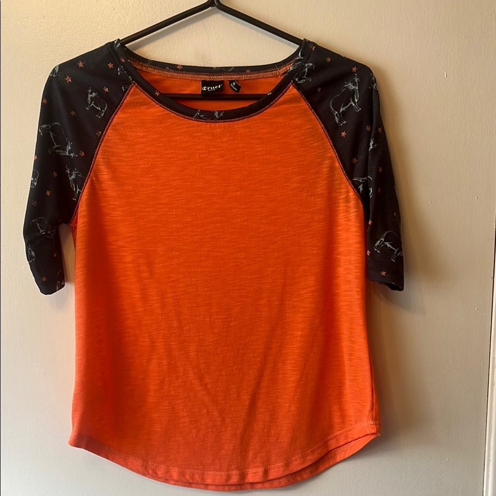 Cruel Girl Orange and Black Raglan 3/4 Sleeve T-Shirt